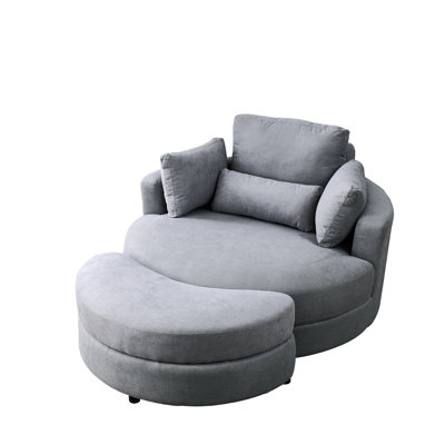 Jeferson Swivel Accent Barrel Modern Sofa Lounge Club Big Round Chair With Storage Ottoman Linen Fabric For Living Room Hotel With Pillows -  Orren Ellis, 141C4E65F692472B9CC24A1D1B844510