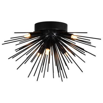 Plafonnier encastré 6 lumières - 20 po de diamètre, finition noire - idéal pour le salon, la salle à manger, la chambre à coucher, le couloir