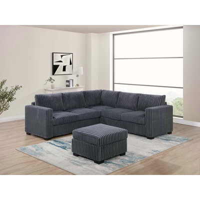 Beautiful 4-Piece Sectional Set With Ottoman, One Arm Loveseat, Corner Wedge, Corduroy Upholstered Plush Couch