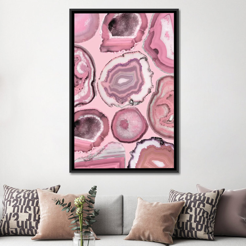 « rose agates », impression sur toile, H 26 po x l 18 po x P 1,5 po, Toile avec cadre noir, Pas de tapis