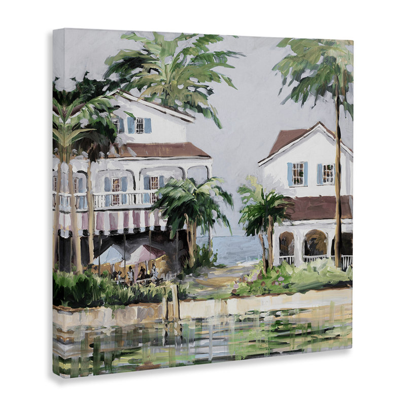 Art mural sur toile, "Coastal bay chalets" par Jane Slivka, H 36 po x l 36 po