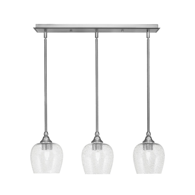 Luminaire suspendu linéaire à 3 lumières 3 lumières, finition bronze, verre transparent de 6 po, Fumée, Nickel brossé