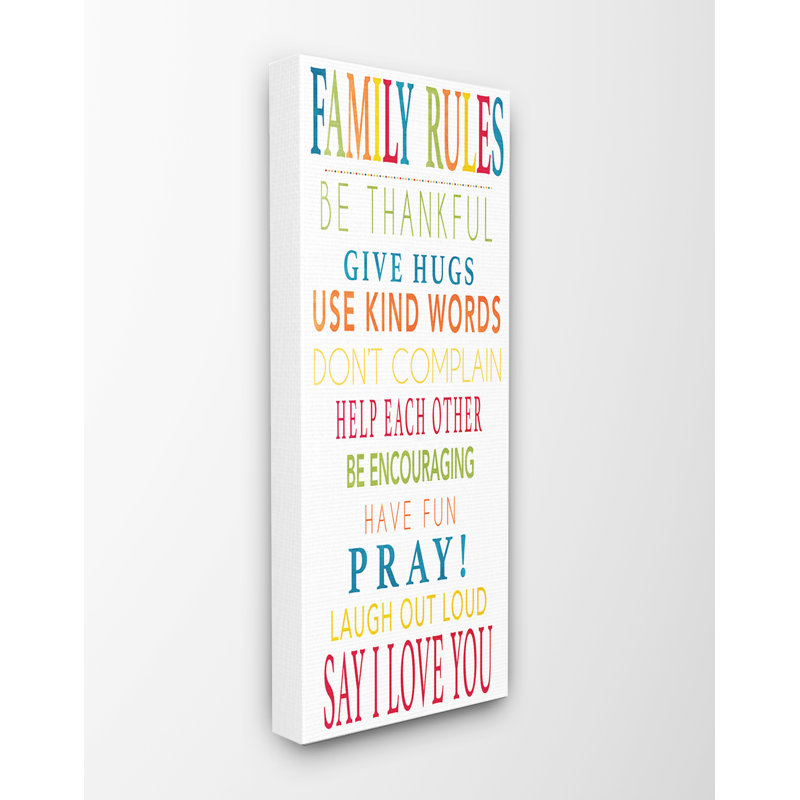 «Family Rules Be Thankful», reproduction d'art textuel sur toile, H 24 po x l 10 po, Toile tendue