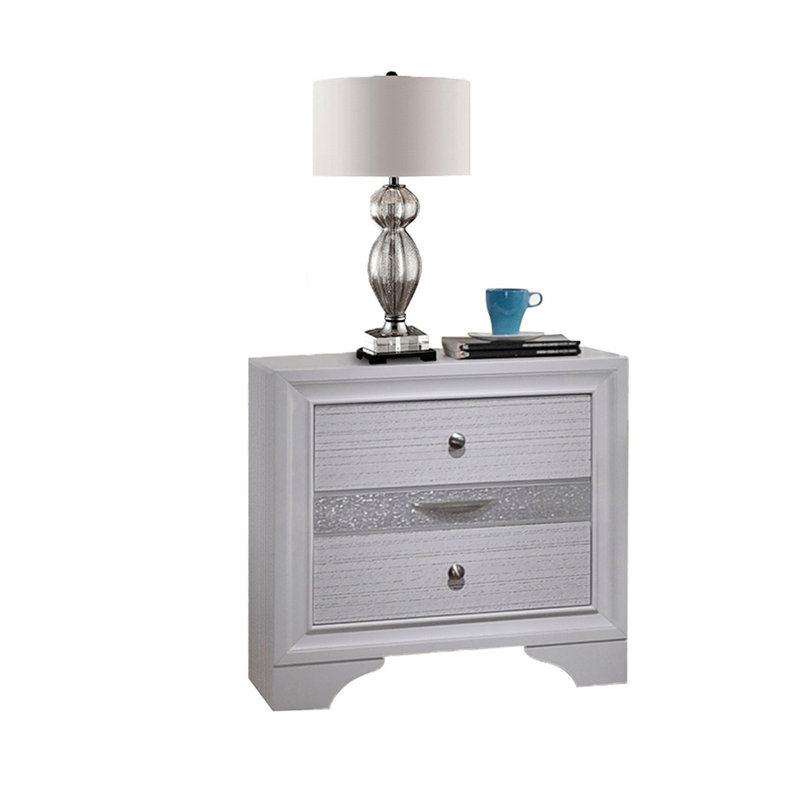 Table de chevet 2 tiroirs en bois, Gris