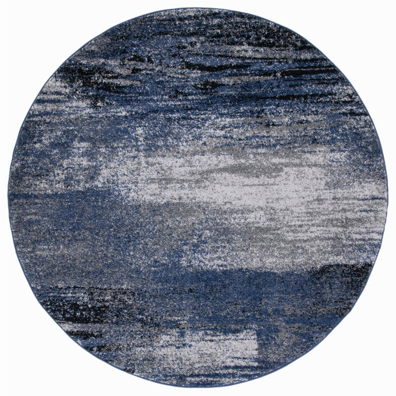 Tapis à motif abstrait Algonquin Performance, Rond 10pi, Grey/Blue
