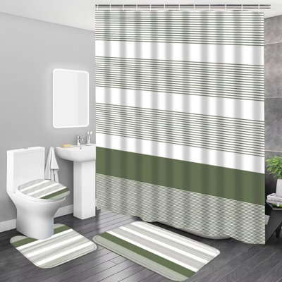 Ensemble de 4 tapis de salle de bain minimalistes à rayures vertes et blanches