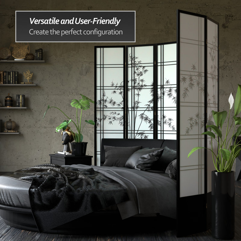 83.5" Bamboo Tree Double Cross Shoji Room Divider, 3 Panels, Black