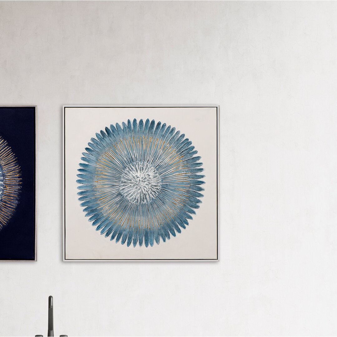 'Round in Blue I' - Floater Frame Gemäldedruck auf Leinwand