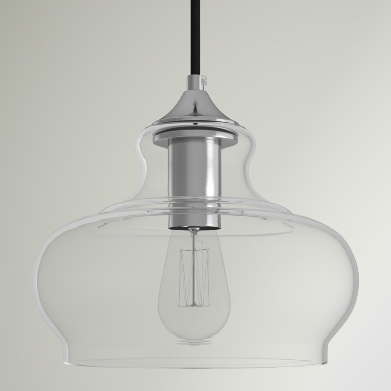 Inola 1-Light Glass Dome Pendant, Chrome