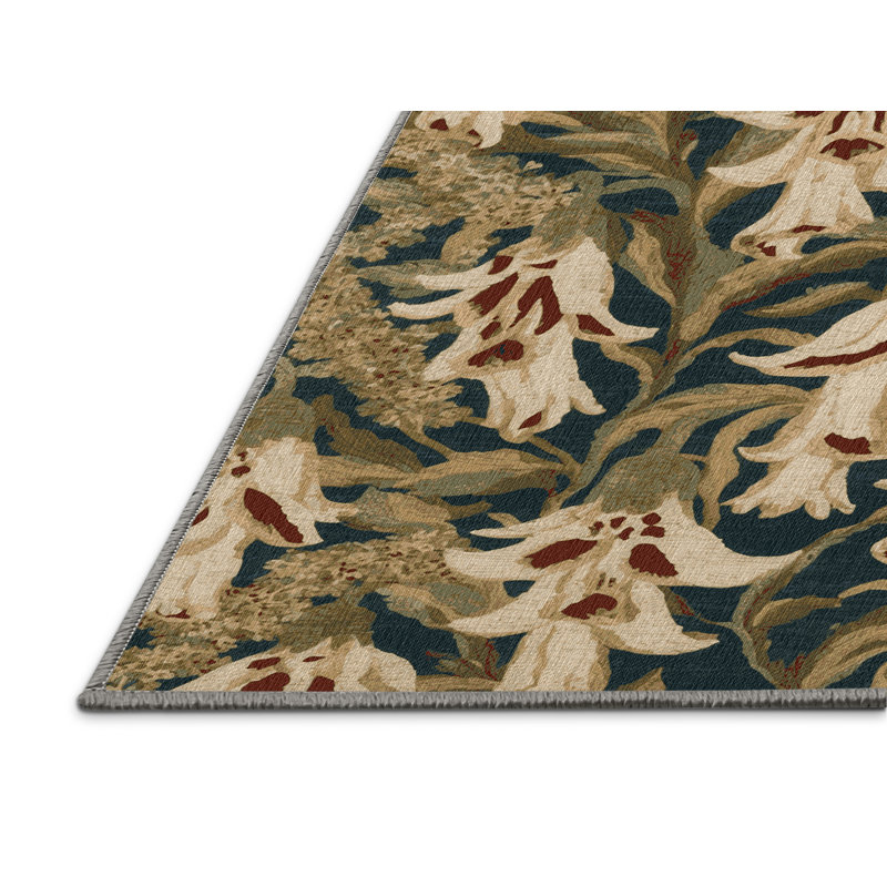 Tapis botanique brun lavable à la machine, Rectangle 7 pi x 9 pi