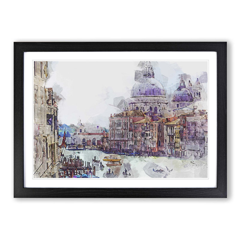 Canal Through Venice Italy in Abstract - Picture Frame Graphic Art Print, Black Framed, 62cm H x 87cm W x 2cm D