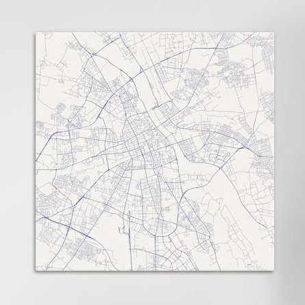 « varsovie », impression sur toile tendue en bleu Roadway, H 18 po x l 18 po x P 1,5 po, Toile avec cadre noir, Pas de tapis