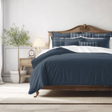 Shay Solid Dark Denim Cotton Duvet Cover Set  8 Piece