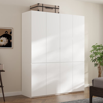 78.7" H 8-Door 3-Drawer White Wardrobe Armoire