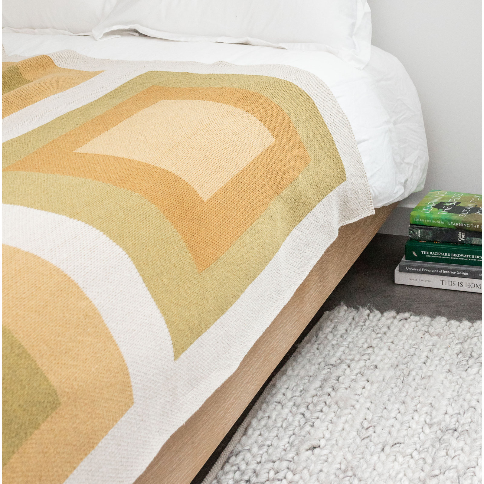 Modern Cotton Blend Knitted Throw Blanket, Straw