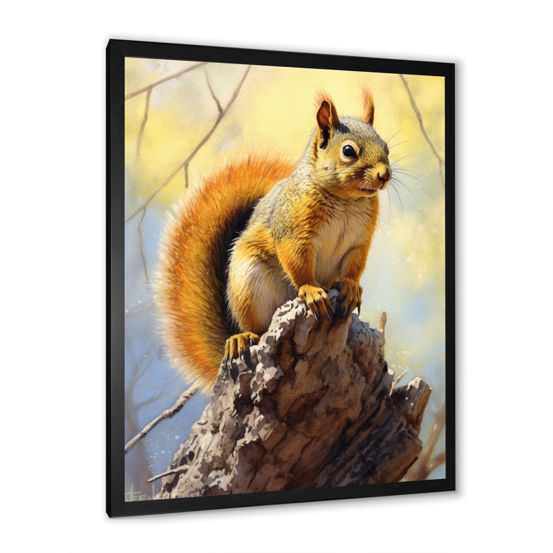 Écureuil vif sur toile, H 32 po x l 24 po x P 1 po, Cadre simple noir