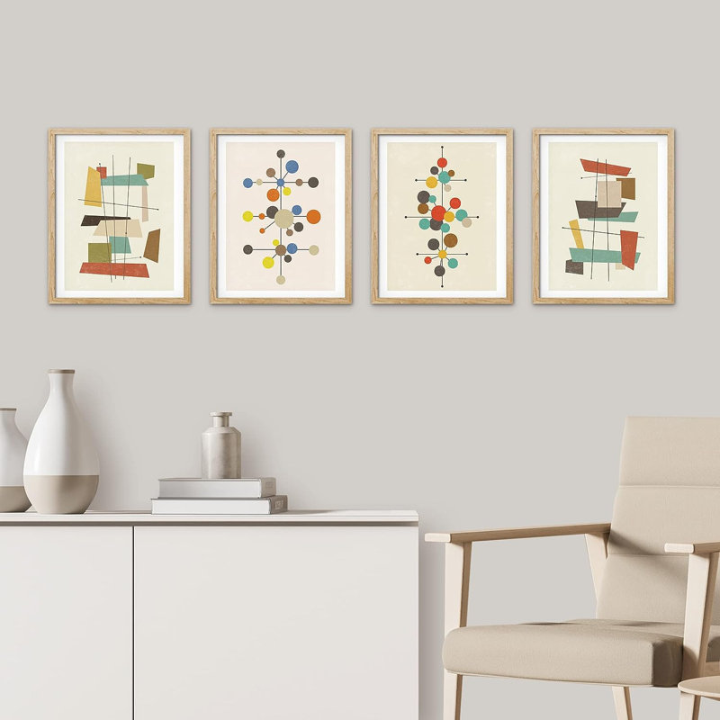 «Mid-Century Modern 1960s Vintage Nordic Polygons», reproduction encadrée de 4 pièces, H 16 po x l 12 po x P 1 po