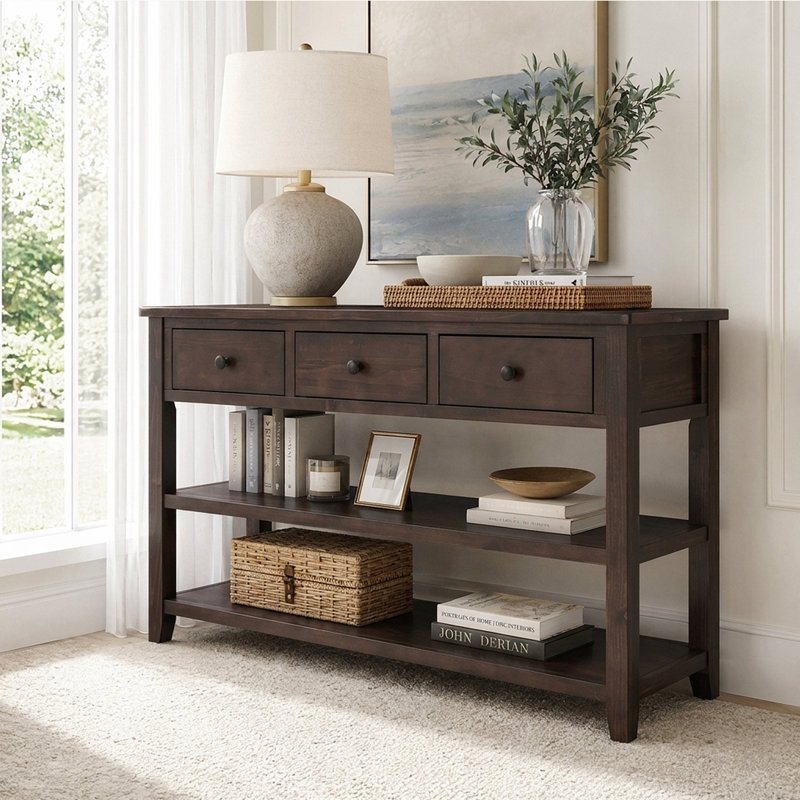 Console multifonctionnelle avec tablettes et tiroirs - Style Mid-Century pour tout espace, Espresso, Espresso
