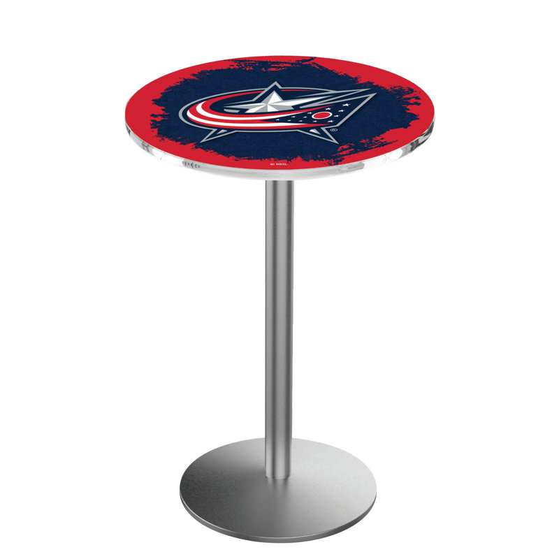 NHL Round Metal Base Dining Table, Stainless Steel, Columbus Blue Jackets