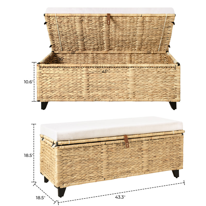 Leimomi 43.3" Flip Top Wicker Upholstered Bench with Storage, Brown
