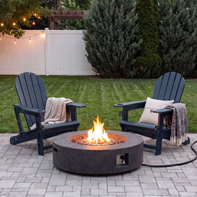 Outdoor Fire Pits Set - Concrete Propane Fire Pit With Hdpe Folding Adirondack Chairs