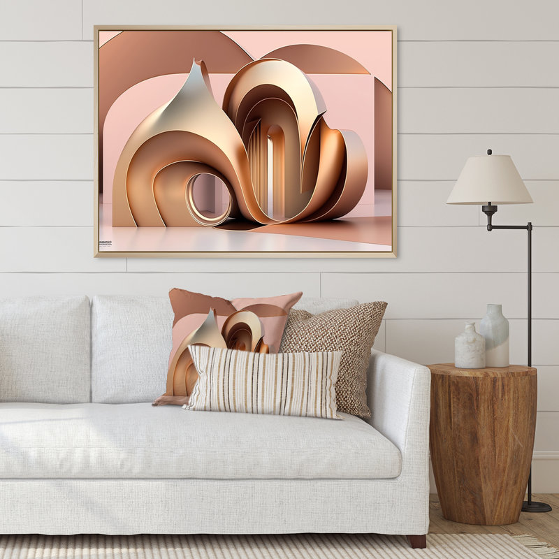 "Architecture of the future" rose et or sur toile, H 12 po x l 20 po, Toile tendue