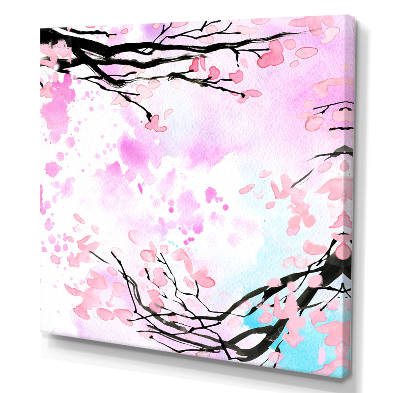 Branche de cerisier rose, H 16 po x l 16 po x P 1 po, Toile tendue