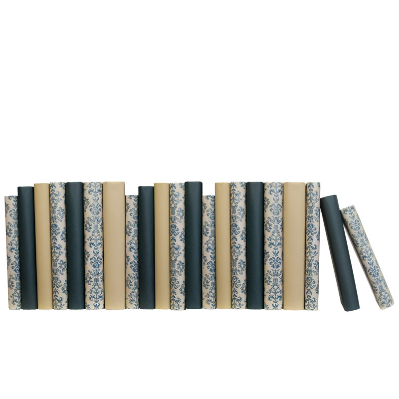 Livres décoratifs forêt - livres sur papier damassé bleu - livres au pied