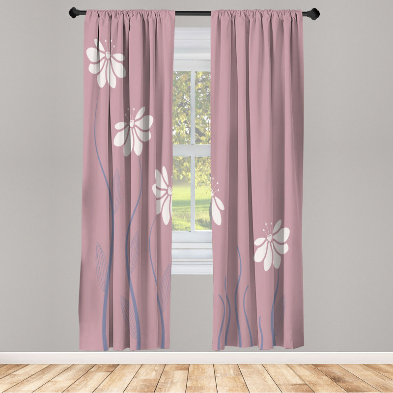 Microfiber Floral Semi-Sheer Rod Pocket Curtain Panels, 28" W x 95" L, Purple/White/Blue