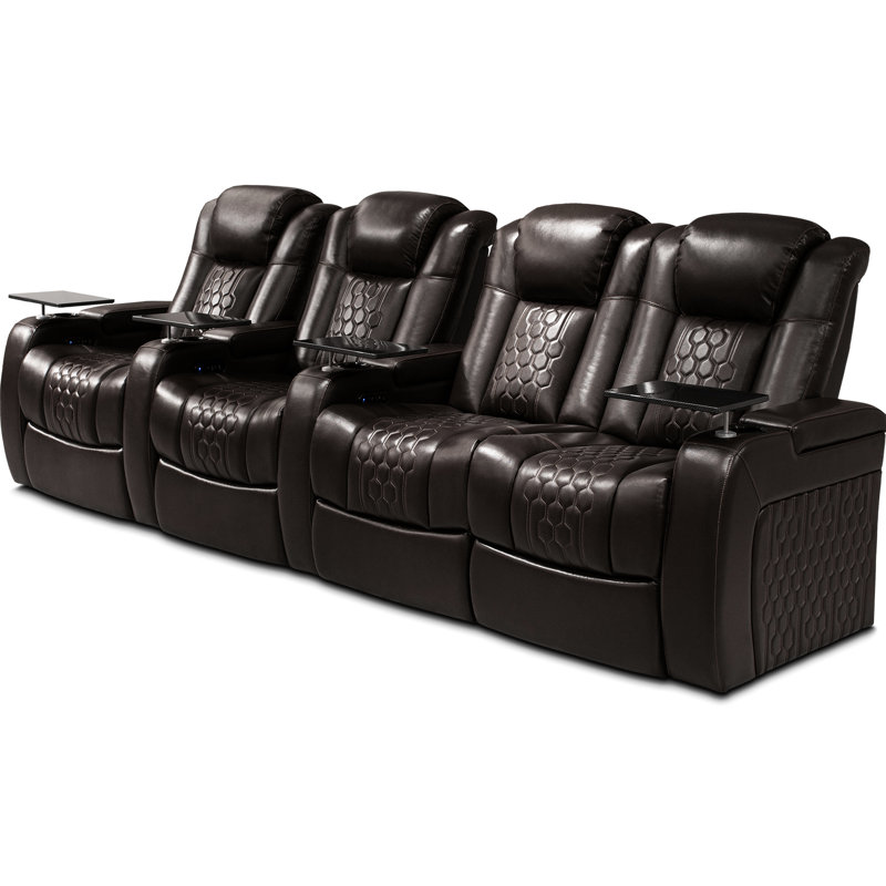 4 fauteuils inclinables électriques en cuir Nappa, sièges confortables avec mousse de soutien, charge intelligente, éclairage à DEL de 43 couleurs de couleur café, faits de