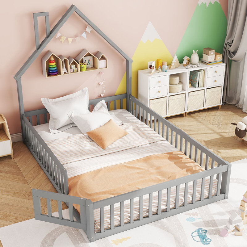 Solid Wood Bed, European Double (140 x 200 cm), Grey