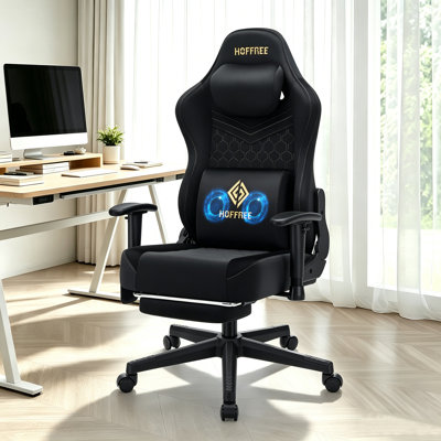 HOFFREE Fauteuil de jeu en suède avec coussin à ressorts ensachés Fauteuil de jeu à massage avec repose-pieds 165 ° Fauteuil de jeu inclinable pour adultes Fauteuil d'ordinateur ergonomique pour bureau de jeu