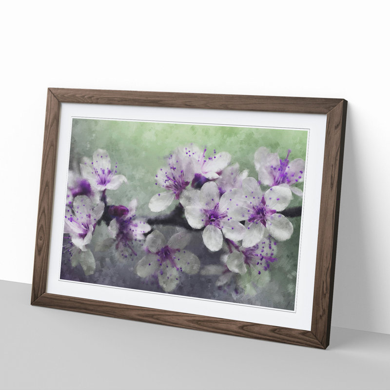 White and Purple Blossoms Painting - Picture Frame Graphic Art, Walnut, 27cm H x 36cm W x 2cm D