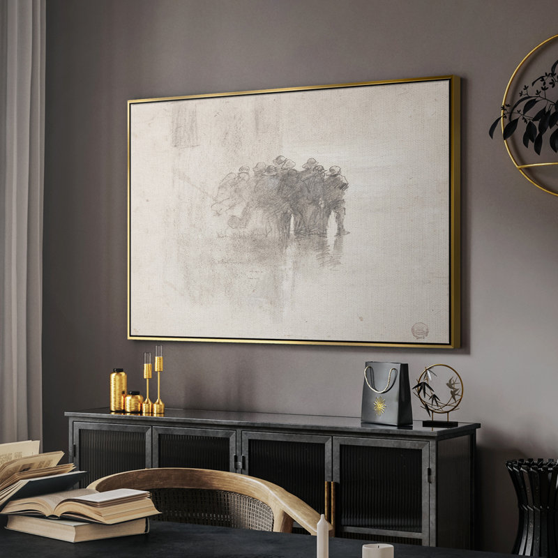 Croquis vintage, impression sur toile, cadre flottant, Or, H 25 po x l 37 po