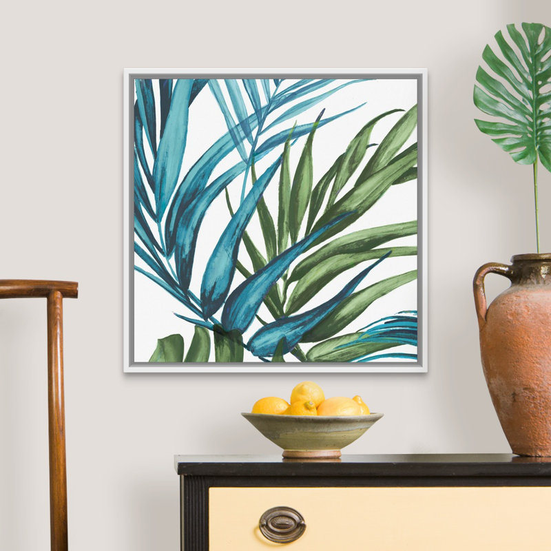 «Palm Leaves II» par Eva Watts - reproduction d'art sur toile, H 26 po x l 26 po x P 1,75 po, Cadre blanc