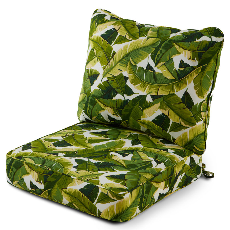 Coussin de siège pour chaise d'extérieur Lester, Feuilles de palmier / blanc