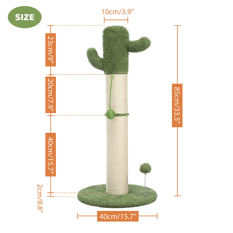 Grattoir pour chat 33,5 "avec balle de jouet et corde de sisal naturel Gillman, Vert / blanc