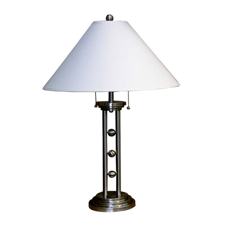 Lampe de table 27 "haut métal" avec abat-jour en lin argenté