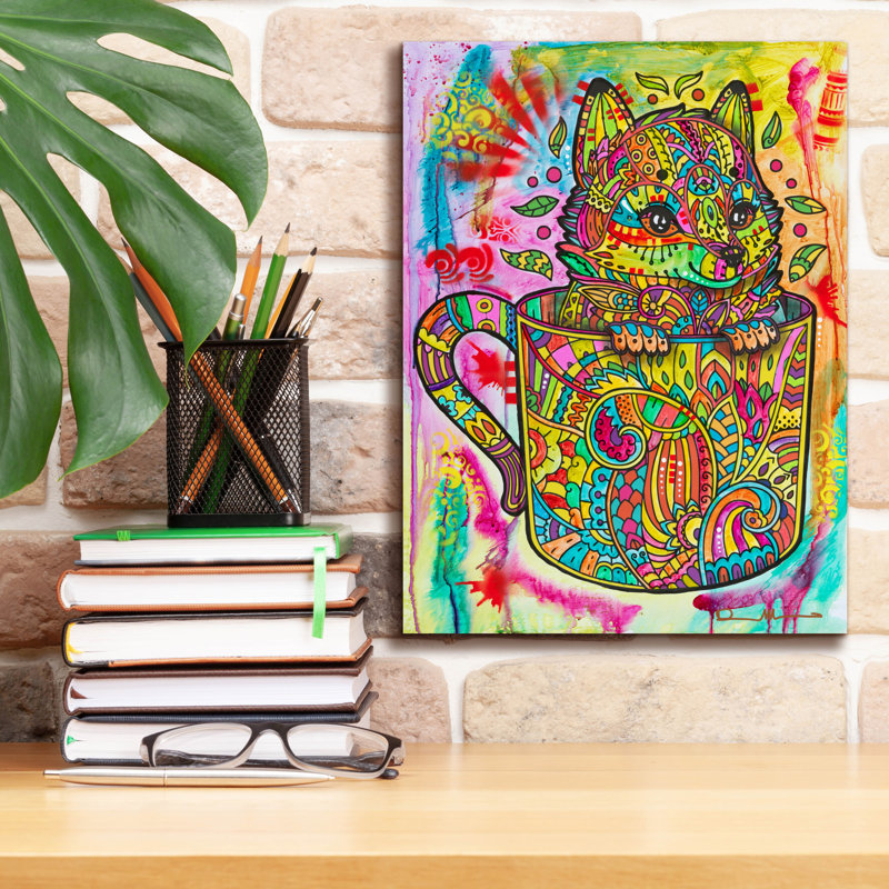 «Fox In A Mug» par Dean Russo, art mural sur toile, H 16 po x l 12 po x P 0,75 po