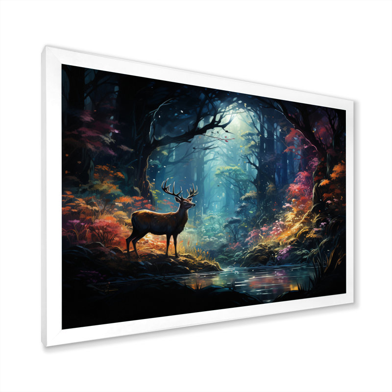 Deer Enchanted Forest III - impression, H 30 po x l 40 po x P 1,5 po, Cadre photo blanc