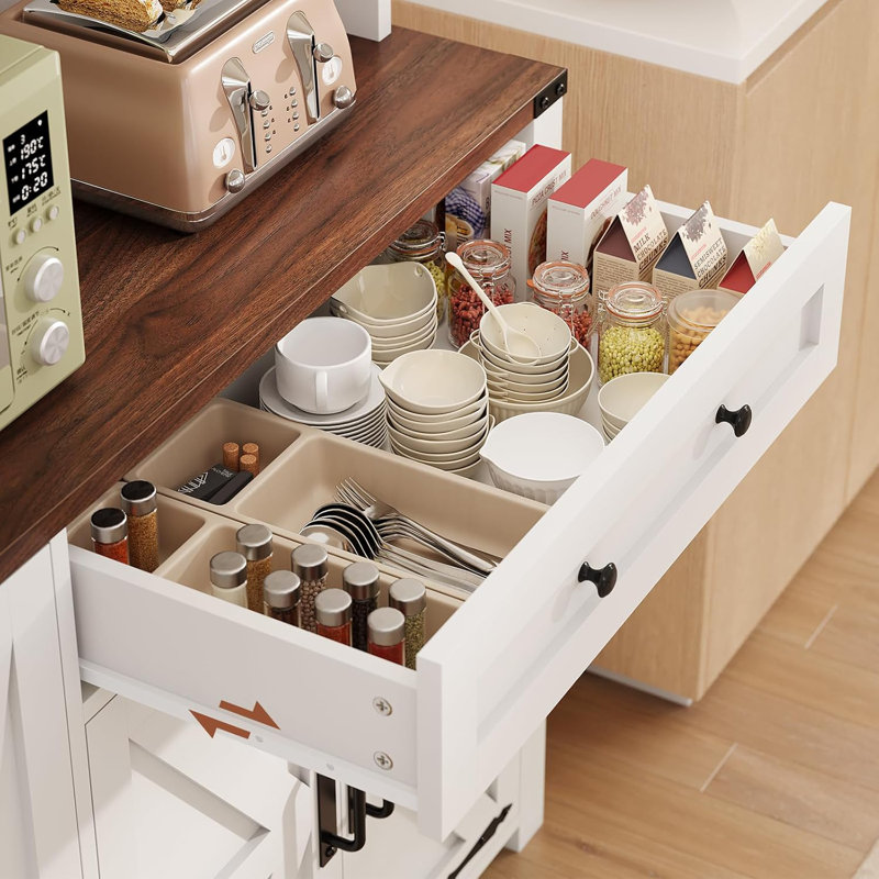 70.87" Farmhouse Kitchen Pantry Cabinet with Drawer & Doors, White 