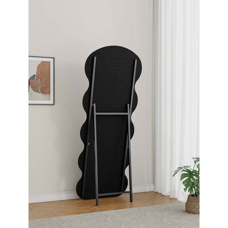 Flannel Full Length Wavy Floor Mirror With Stand For Bedroom, Living Room(Hanging Or Against The Wall), Black