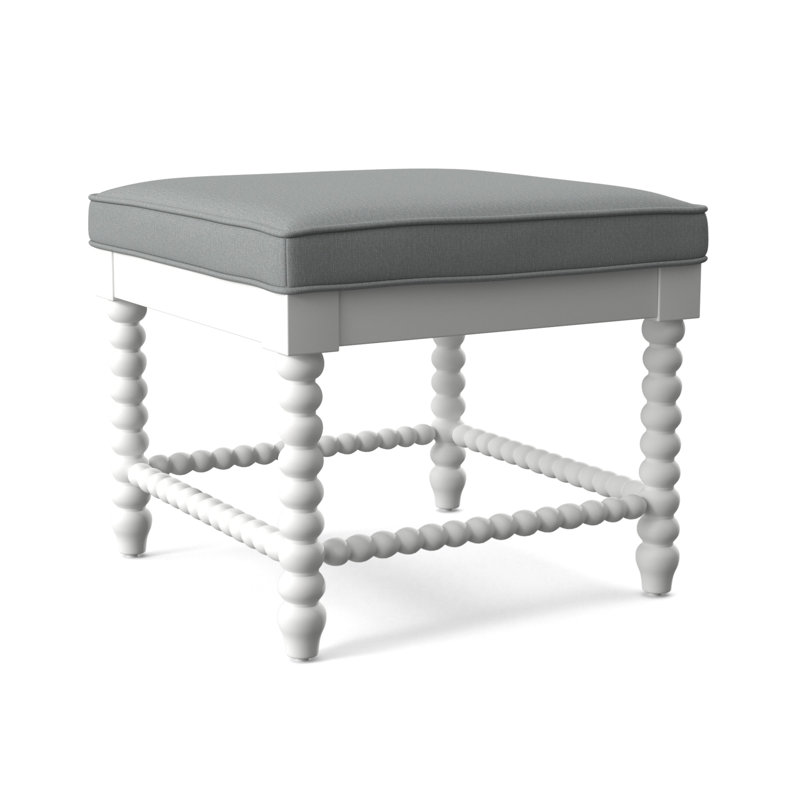Lind Island Upholstered Bench, Sunbrella Beige Stripe; 6204-74, Frost White Finish