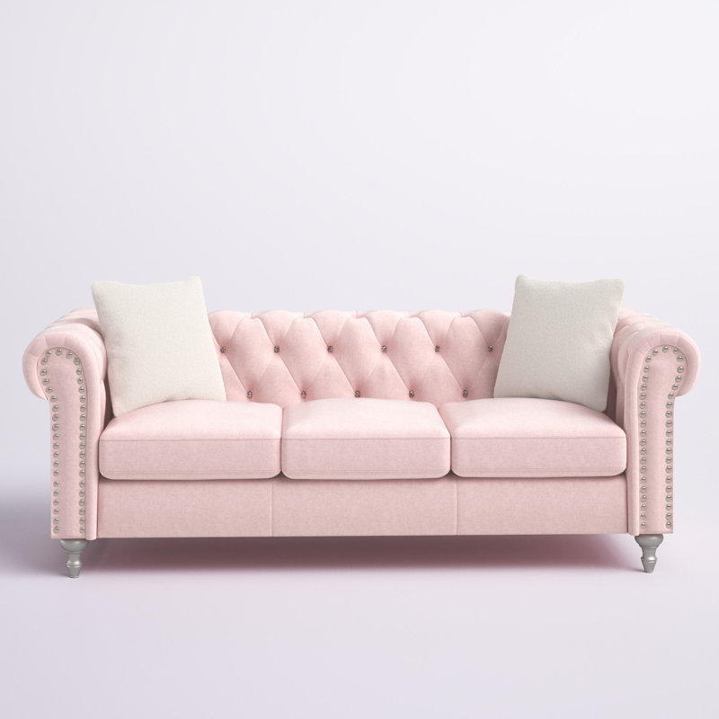 Julianne 82'' Upholstered Sofa, Pink Microfiber/Microsuede