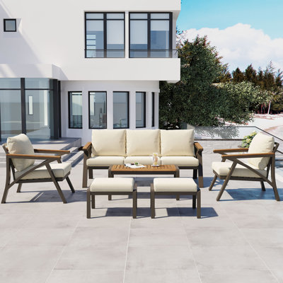 6-Piece Patio Sofa Set With 3-Seat Couch And 2 Armchairs And 2 Ottomans