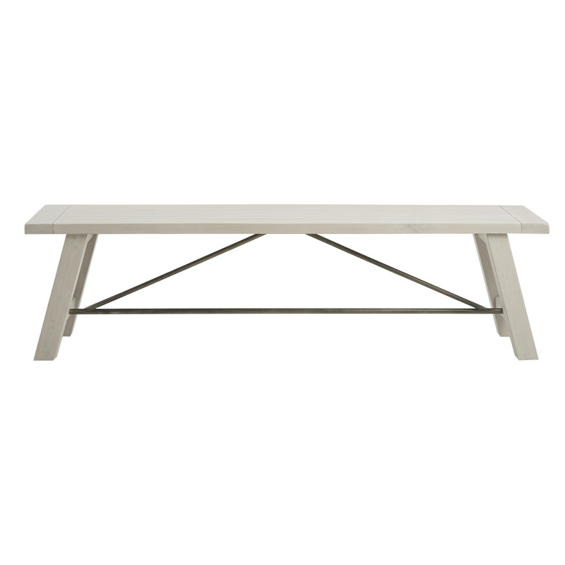 Embrey Reclaimed White Solid Wood Dining Bench with Metal Stretchers, Reclaimed White