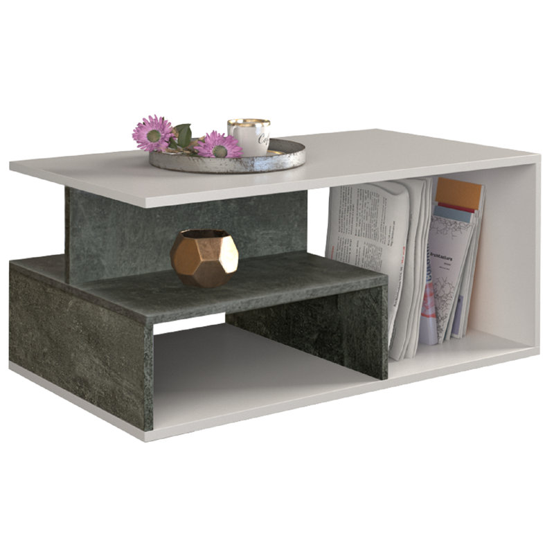Cheston Floor Shelf Coffee Table with Storage, Dark Grey/White