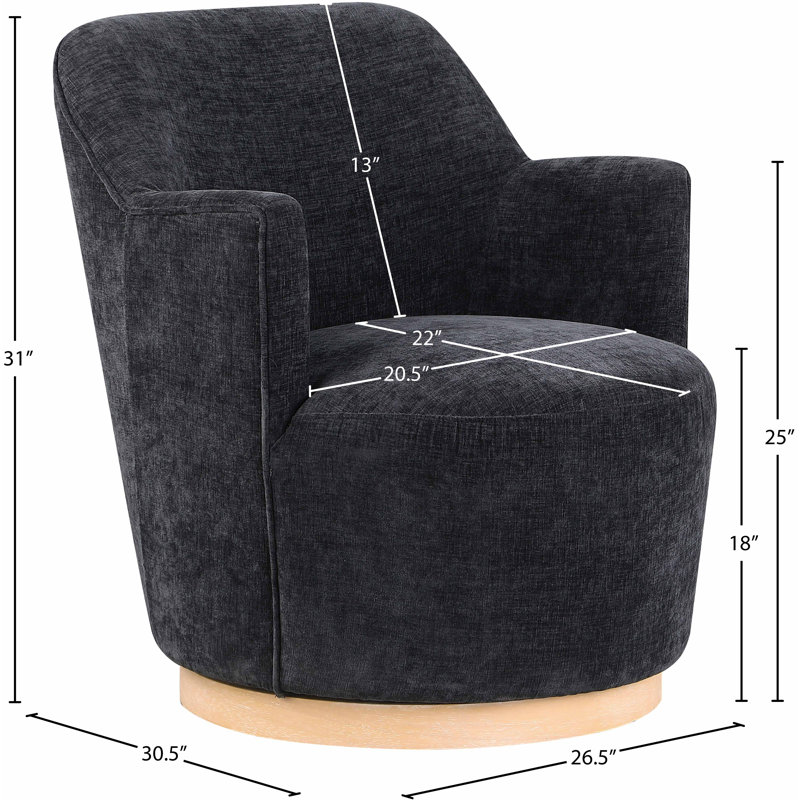 Fauteuil pivotant rembourré Hudnut, Tissu chenille noir