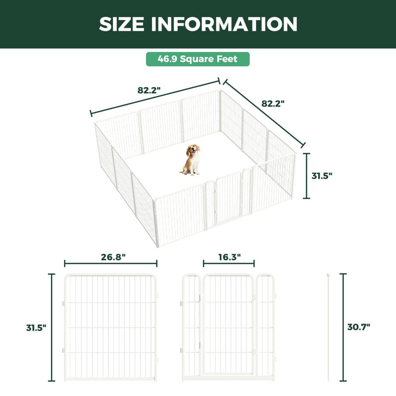 Parc pour chien d'intérieur et sans fx de FXW HomePlus, Blanc, H 32 po x l 82,2 po x P 82,2 po