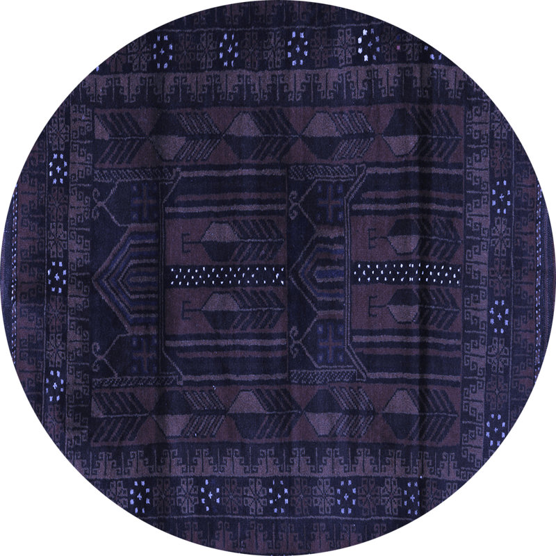Tapis oriental en laine / polyester tissé à la machine en bleu / mauve, Rond 3 pi